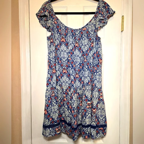 band of gypsies blue dress Band of Gypsies Herringbone Ruffle Faux Wrap Dress